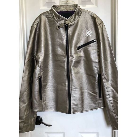 CREATE 2MRW -🎉HP🎉NWT -M Sz XL - 82 C'Est La Vie Silver Faux Leather Biker Jacket - Picture 5 of 16